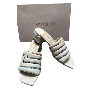 New Jimmy Choo White Themis Quilted Mules with Elegant Design 7.5